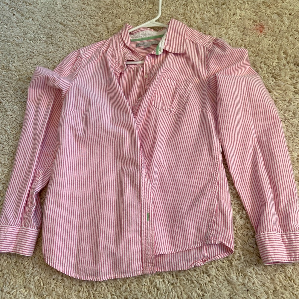 Pink and white striped button down